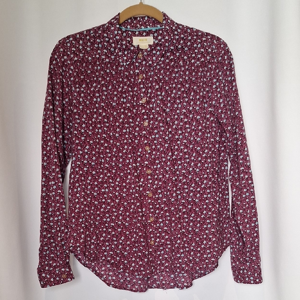 Anthropologie Maeve Burgundy Micro Floral Button Down Shirt Size 6